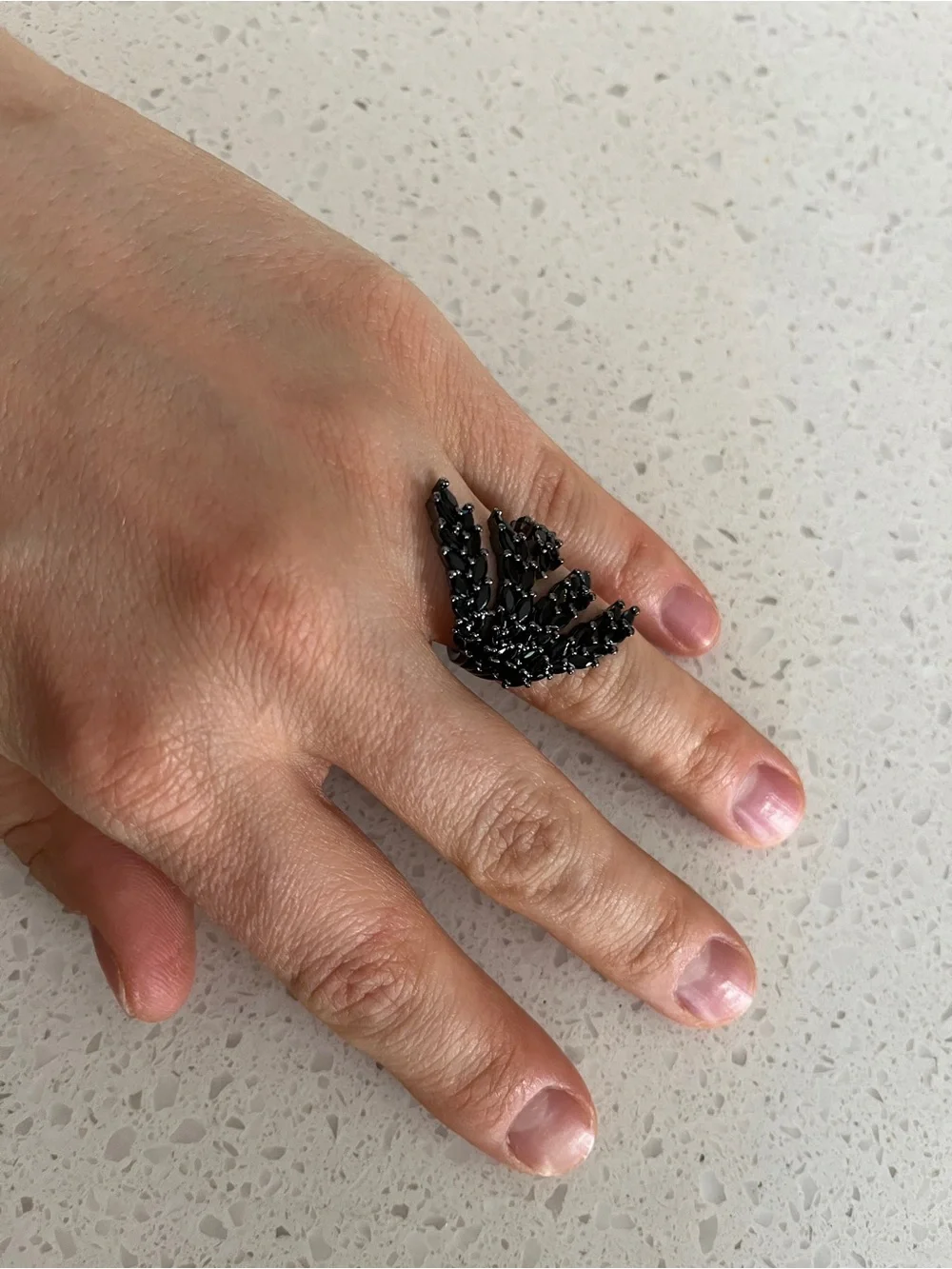Leaf Shaped Cuff Ring With‎ Shiny Cubic Zirconia Stones